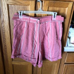 NWT Chaser Pink High Waisted Belted Striped Pleated Shorts - S